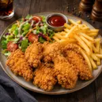 Pollo Crujiente con Ensalada y Patatas Fritas