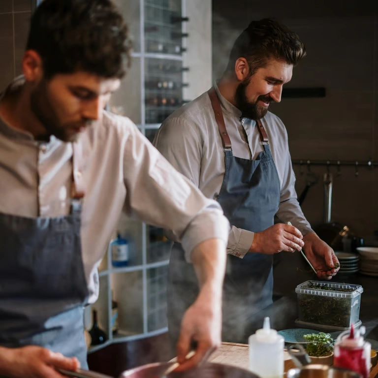 Chef plating food
